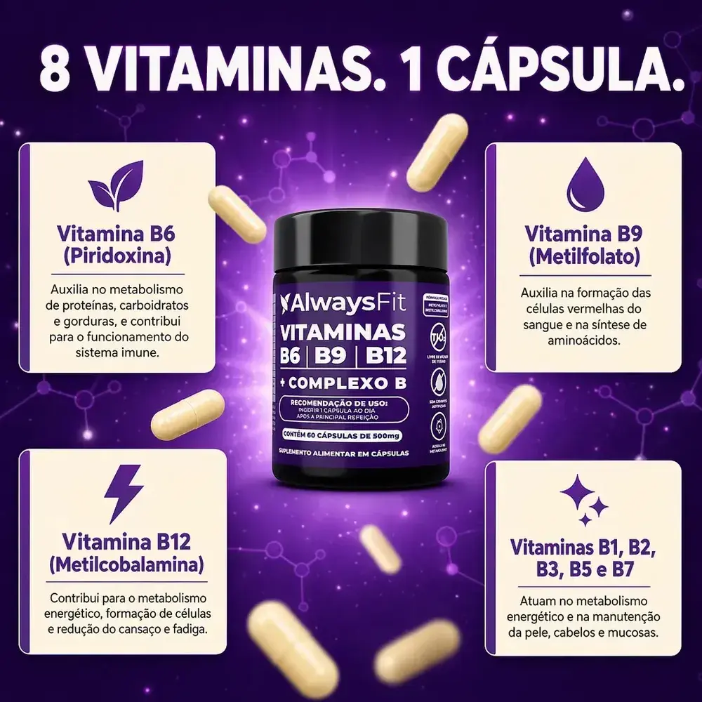 Kit 03 Complexo B AlwaysFit Metilfolato + Metilcobalamina + Vitaminas do Complexo B