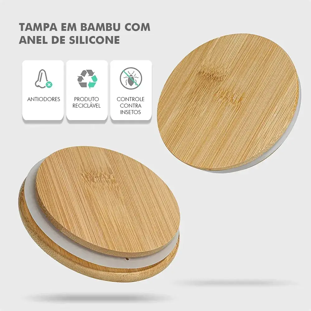 Kit 9 Potes Mantimentos Vidro Herméticos com Tampa Bambu Epsilon