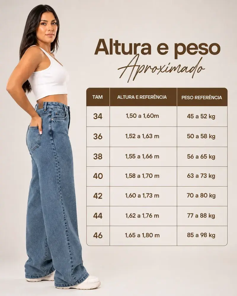 Calça Jeans Wide Leg Feminina Cintura Alta Sem Lycra Stillge