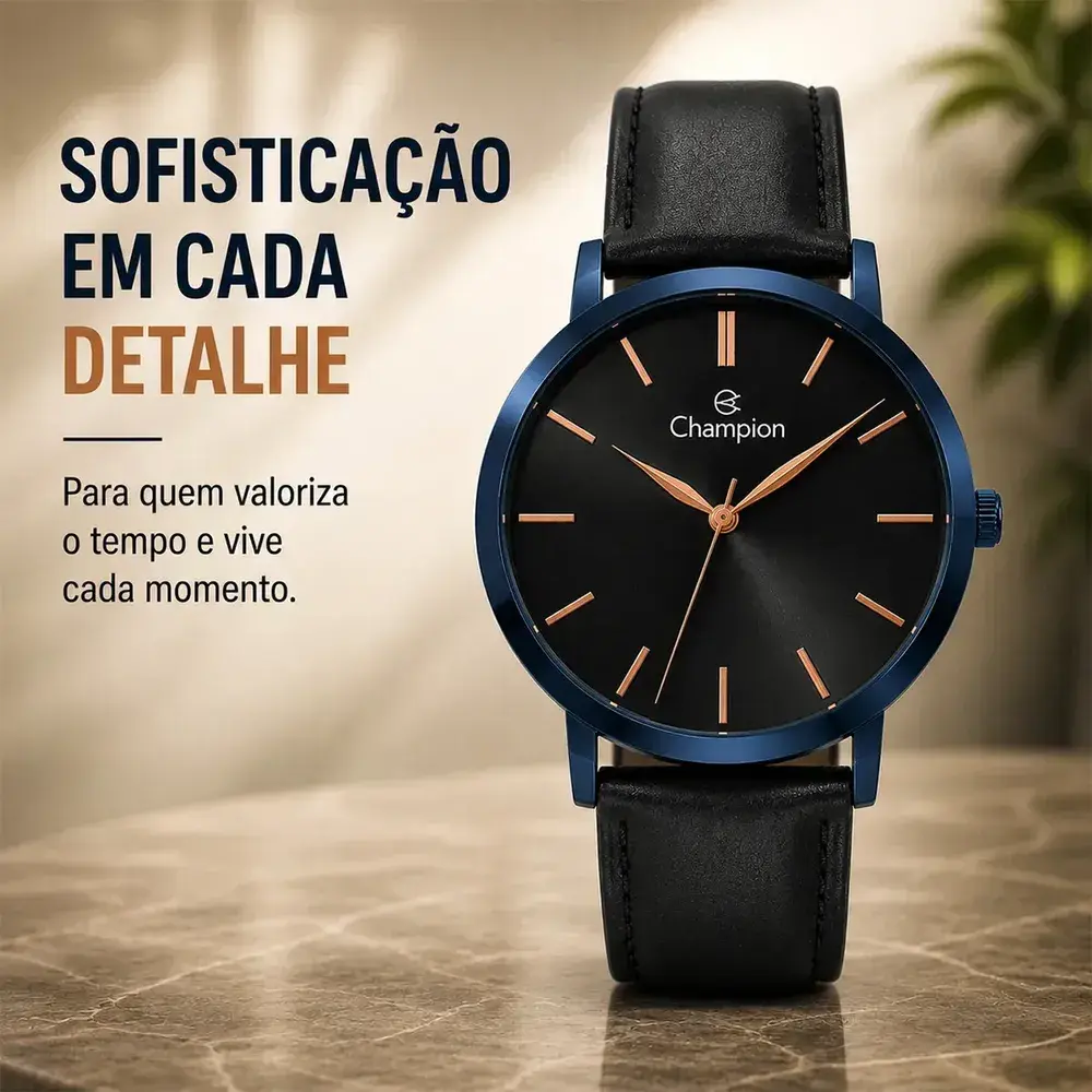 Relógio Champion Masculino Social Original Couro Preto