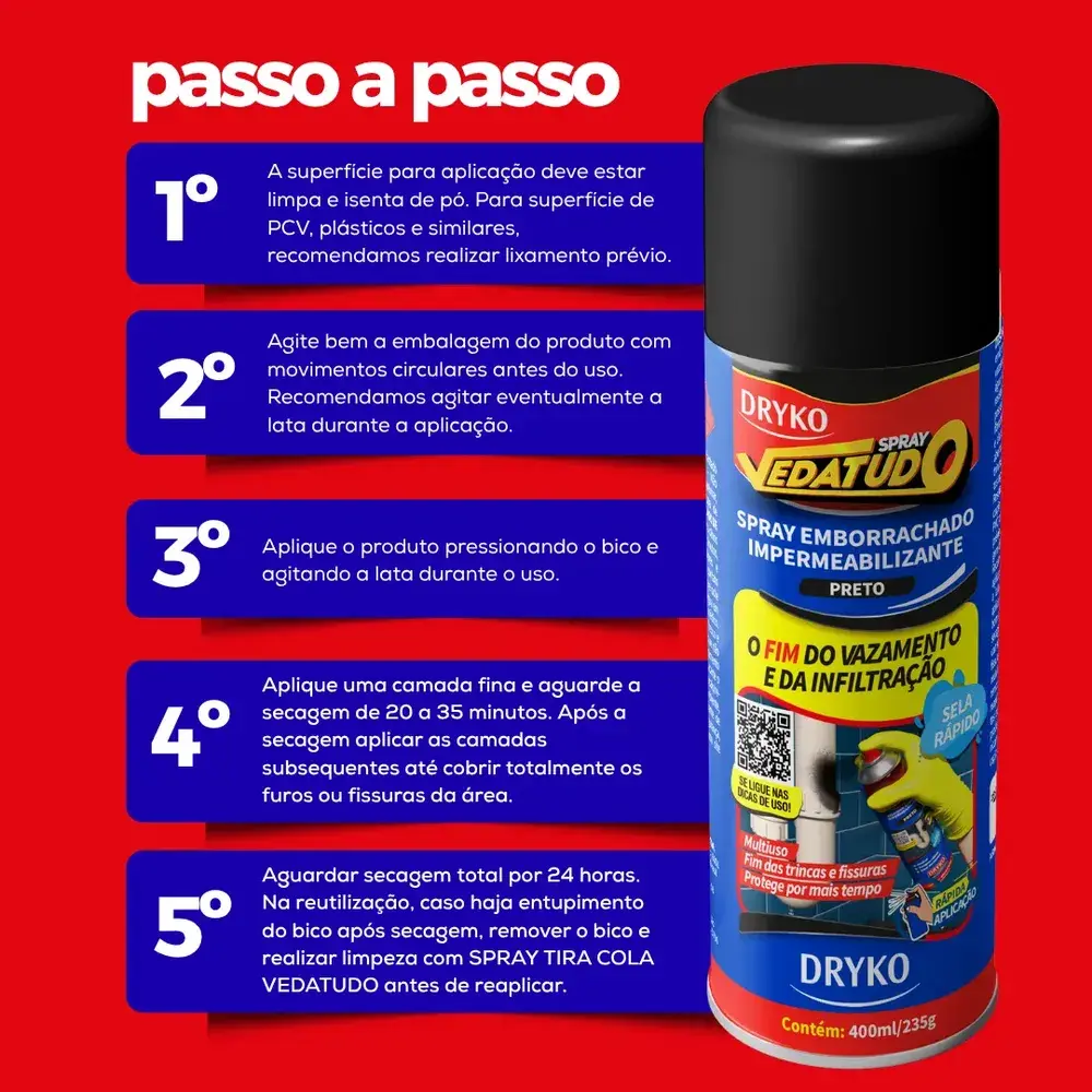 Spray Vedatudo 400ml Impermeabilizante Emborrachado Dryko