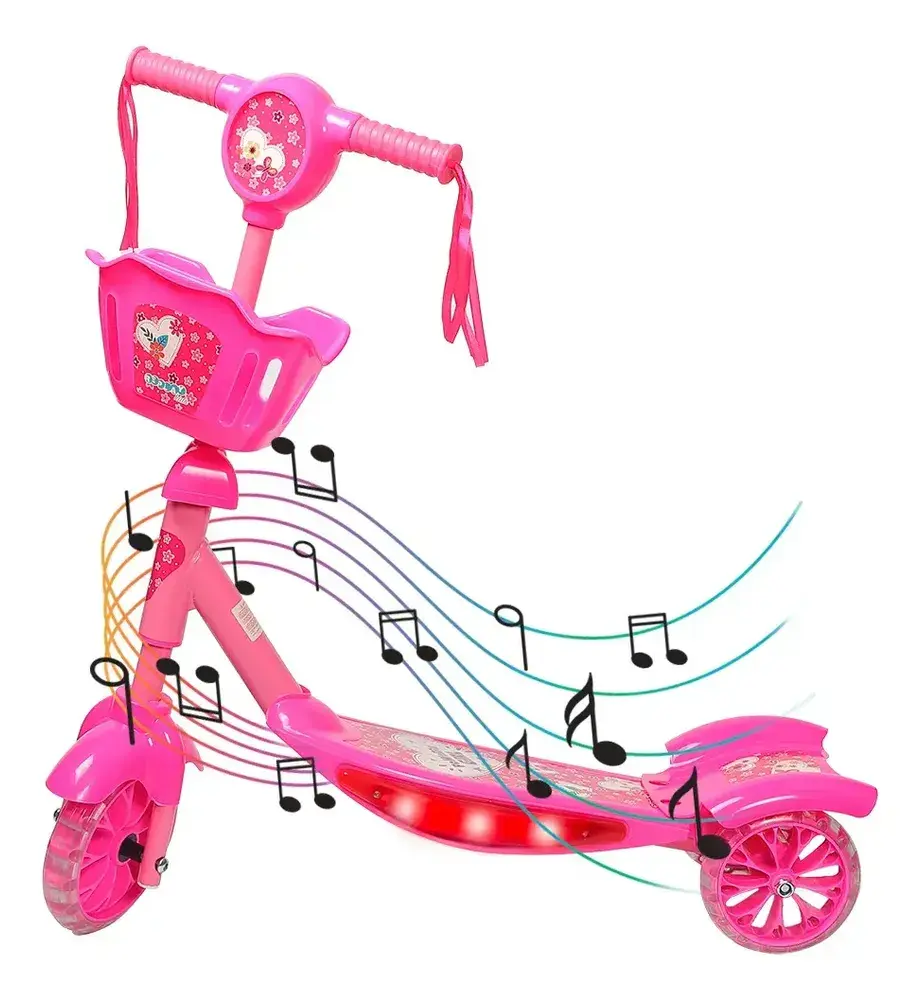 Patinete Infantil Musical Replay Kids Kiddy com 3 Rodas e Luz de LED Rosa