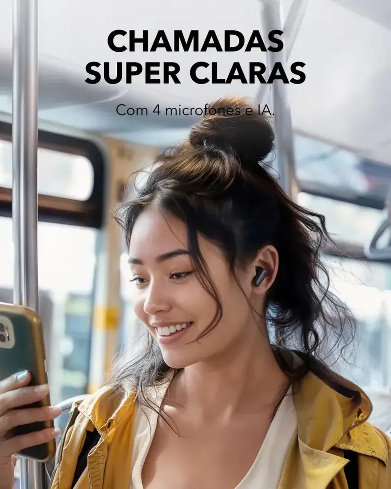 Fone de Ouvido Bluetooth 5.4 Soundcore P30i da Anker, Cancelamento de Ruído, IP54, TWS, Preto