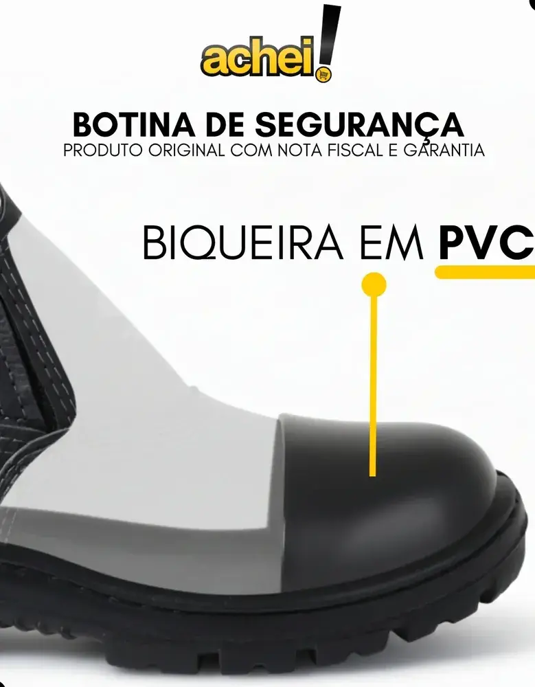 Bota Botina Segurança Trabalho Couro Resistente Epi Bico Pvc