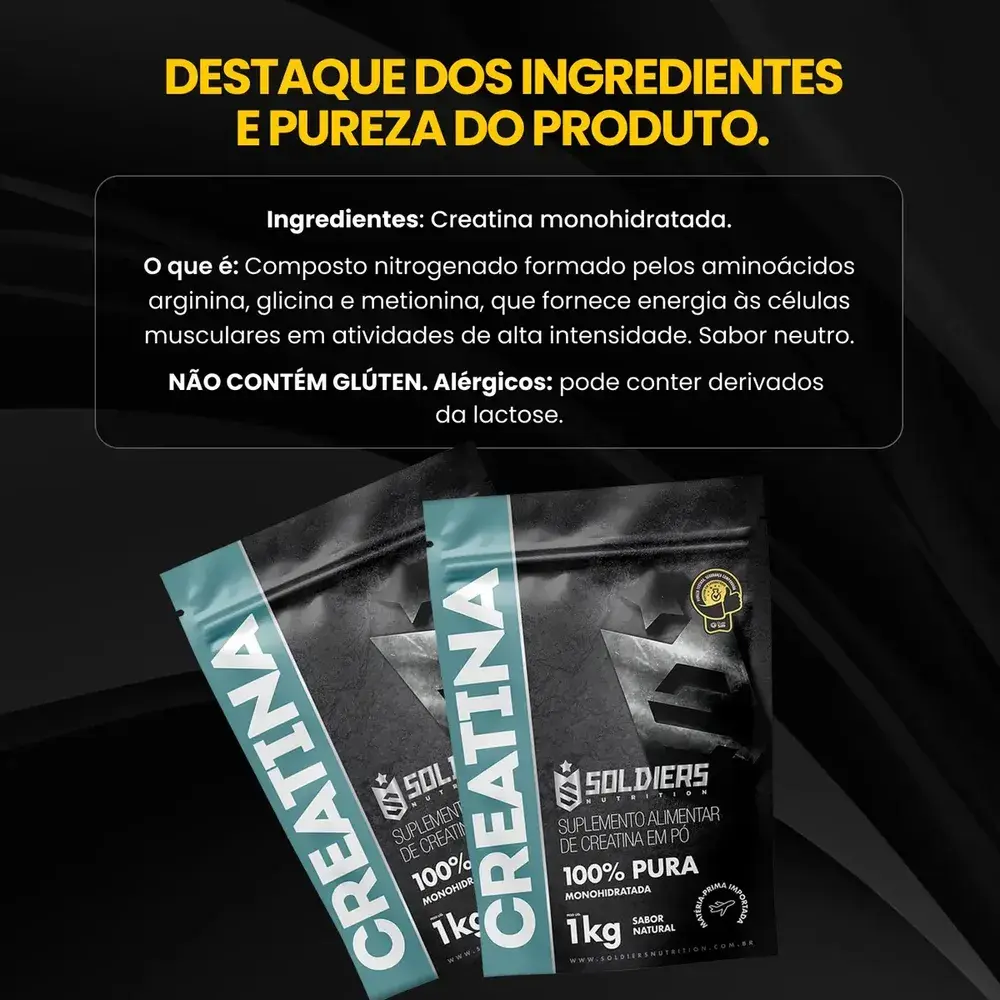 Creatina 1kg Suplemento Monohidratada em pó 100% Pura - Soldiers Nutrition