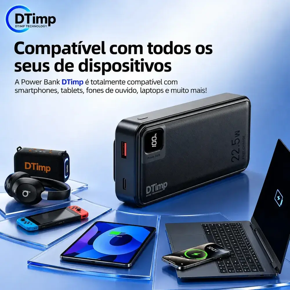 Carregador Portátil Power Bank Turbo 20000mah 22.5w Universal DTimp