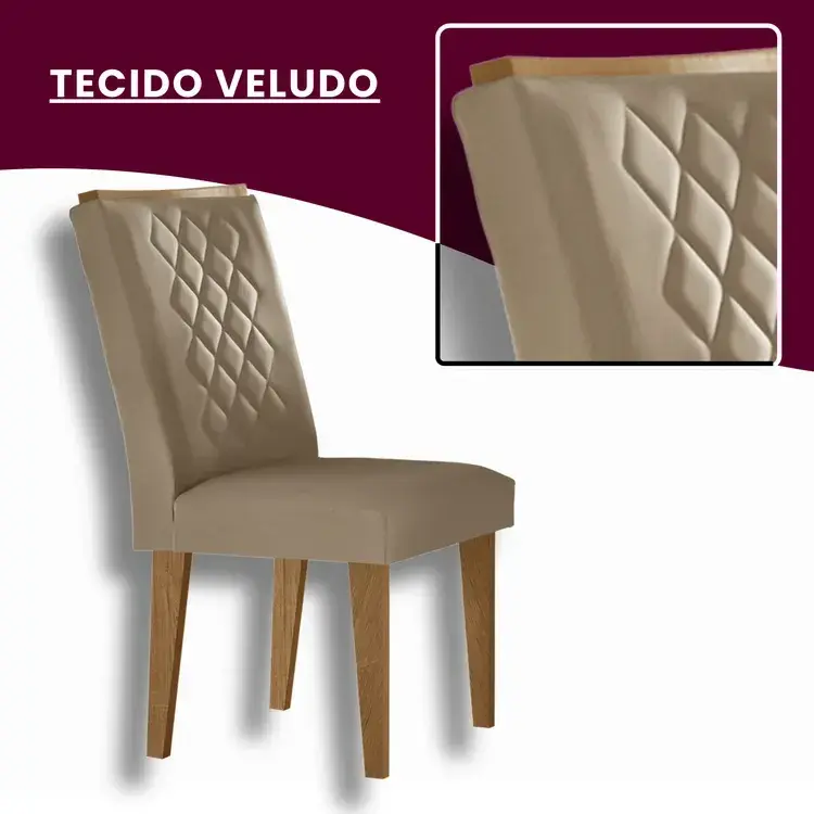Conjunto Sala de Jantar Mesa Tampo de Vidro 6 Cadeiras Animalle