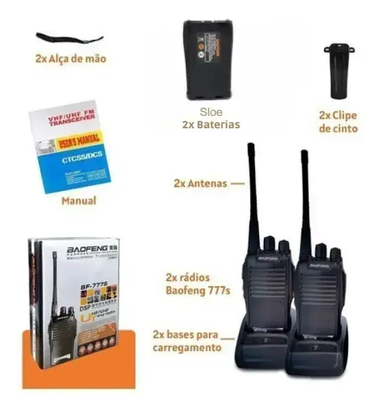 Kit 2 Radio Comunicador 16 Ch 12km Baofeng 777s Ht Cor Preto
