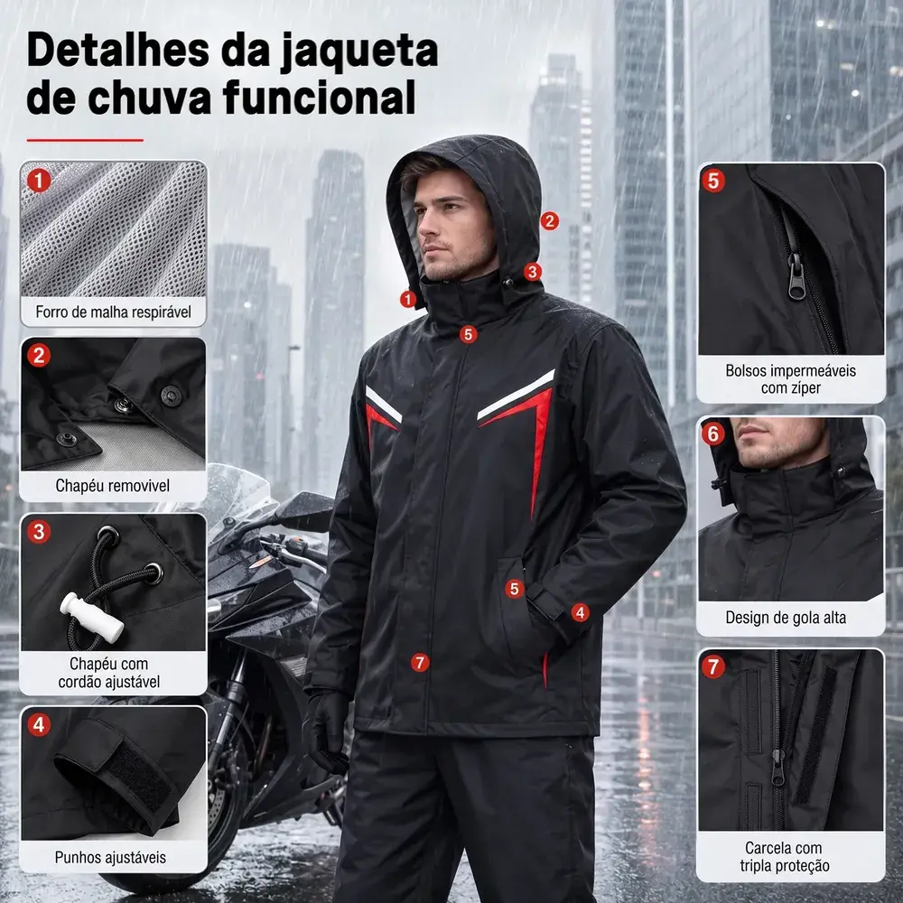 Capa De Chuva Moto Com Capuz Impermeável Motoqueiro Motoboy