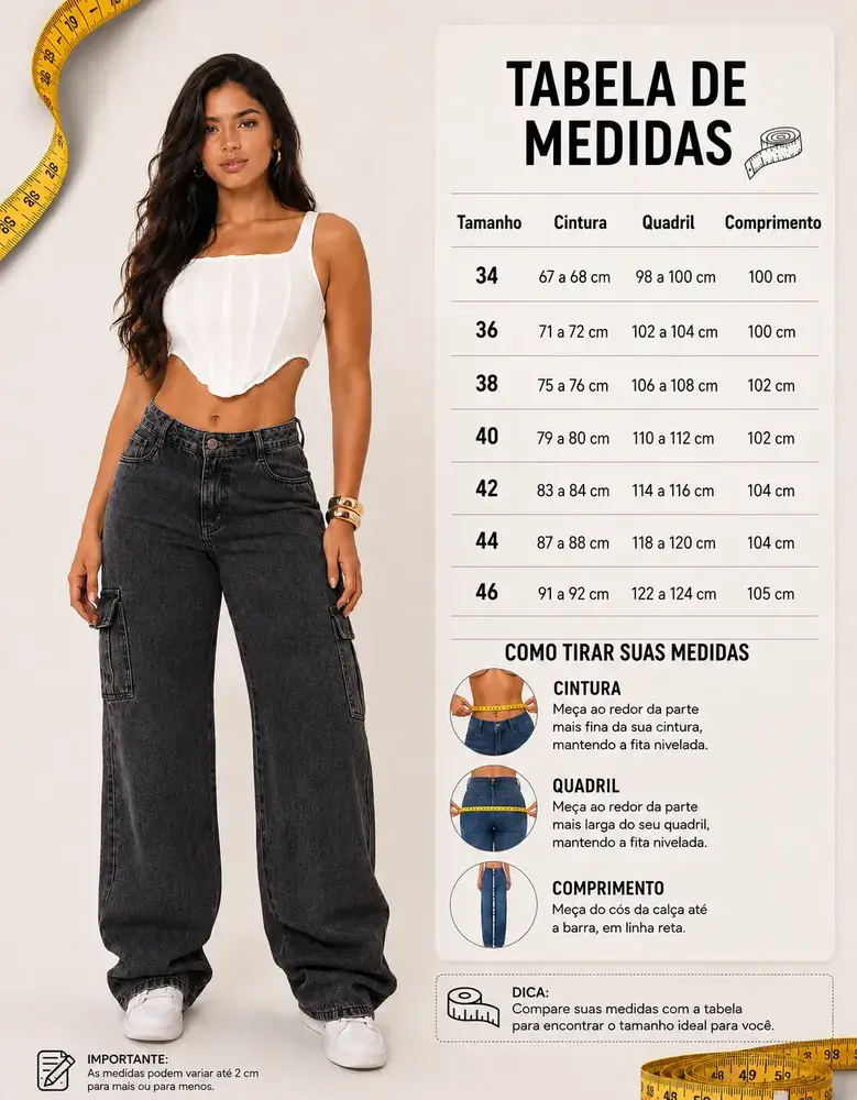 Calça Cargo Feminina Wide Leg Cintura Alta Jeans Stillger