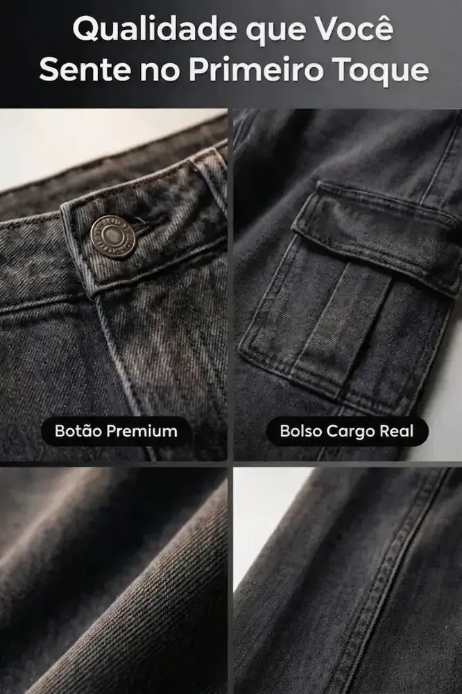 Calça Cargo Feminina Wide Leg Cintura Alta Jeans Stillger