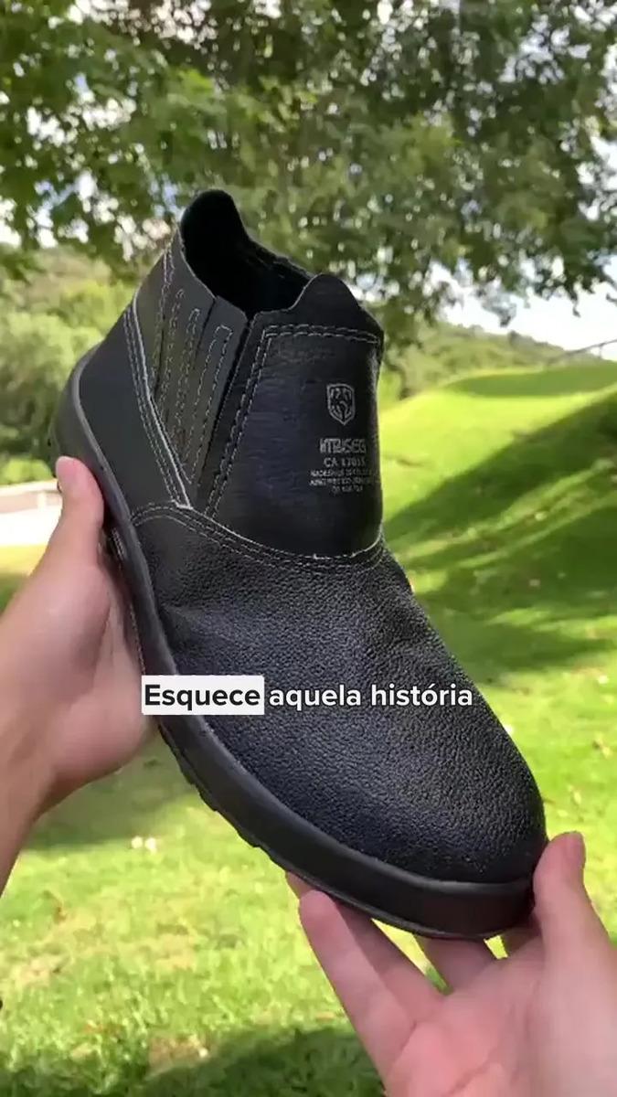 Bota Botina Segurança Trabalho Couro Resistente Epi Bico Pvc