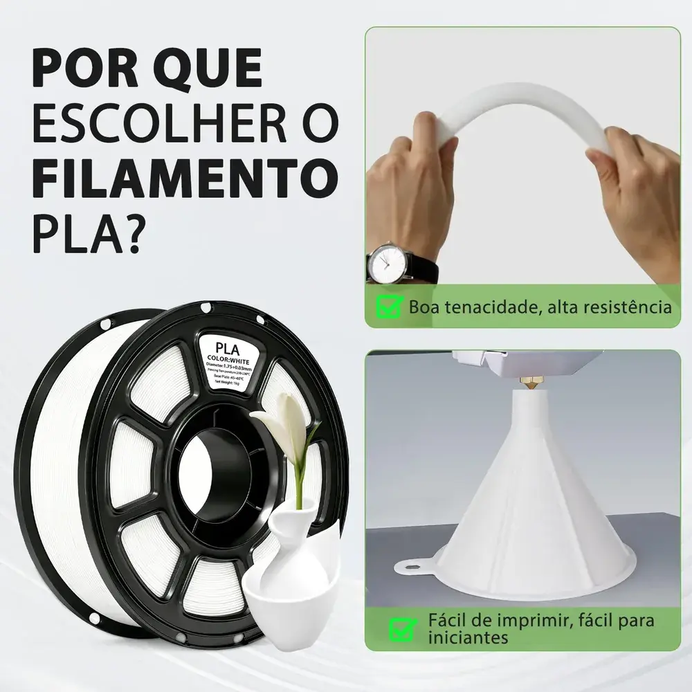 Filamento Pla 1,75mm 1kg Para Impressora 3D Branco Ou Preto