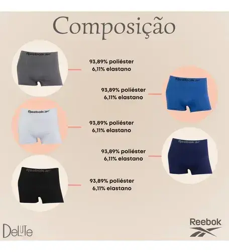 Kit 6 Cuecas Reebok Boxer Microfibra Classic Masculina