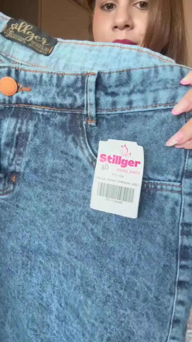 Calça Cargo Feminina Wide Leg Cintura Alta Jeans Stillger