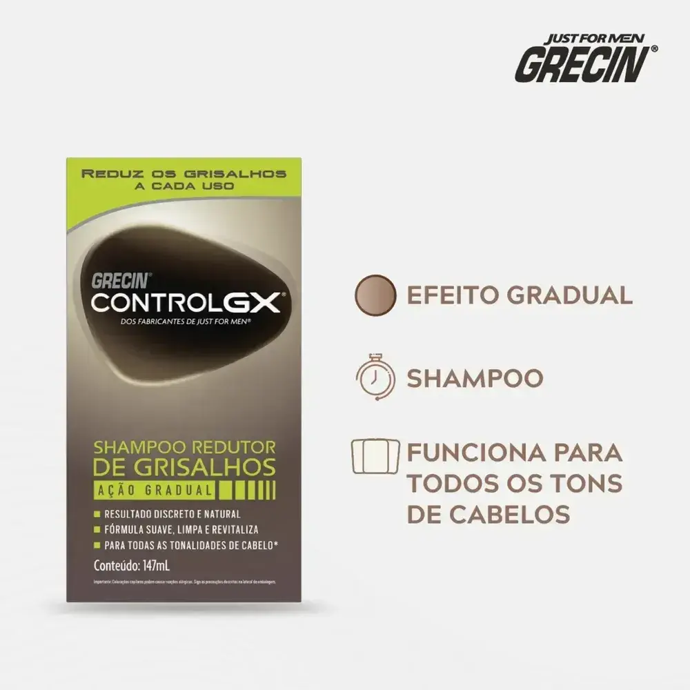 Shampoo Redutor de Grisalhos Grecin Control GX Para Todas os Tons Cabelo 118ml