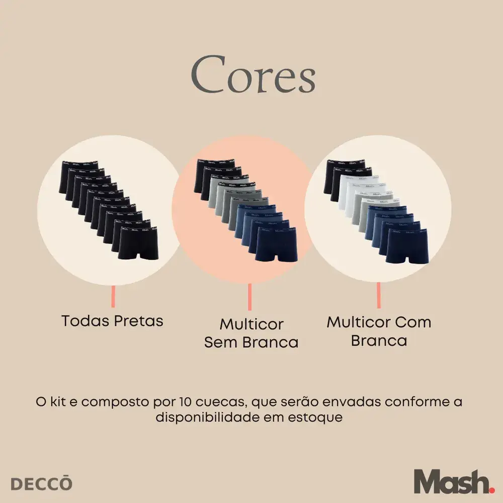 Kit Com 10 Cuecas Boxer Algodão Cotton Masculina Adulto Mash