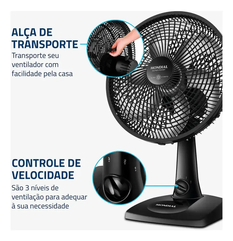 Ventilador de Mesa 30cm Super Power Mondial 60W VSP-30-B