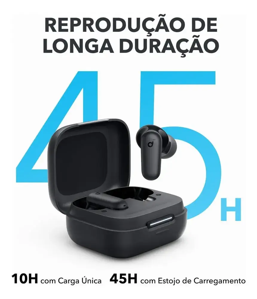 Fone de Ouvido Bluetooth 5.4 Soundcore P30i da Anker, Cancelamento de Ruído, IP54, TWS, Preto