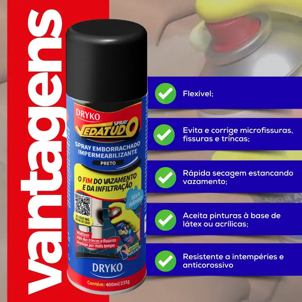 Spray Vedatudo 400ml Impermeabilizante Emborrachado Dryko