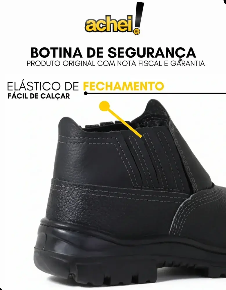 Bota Botina Segurança Trabalho Couro Resistente Epi Bico Pvc