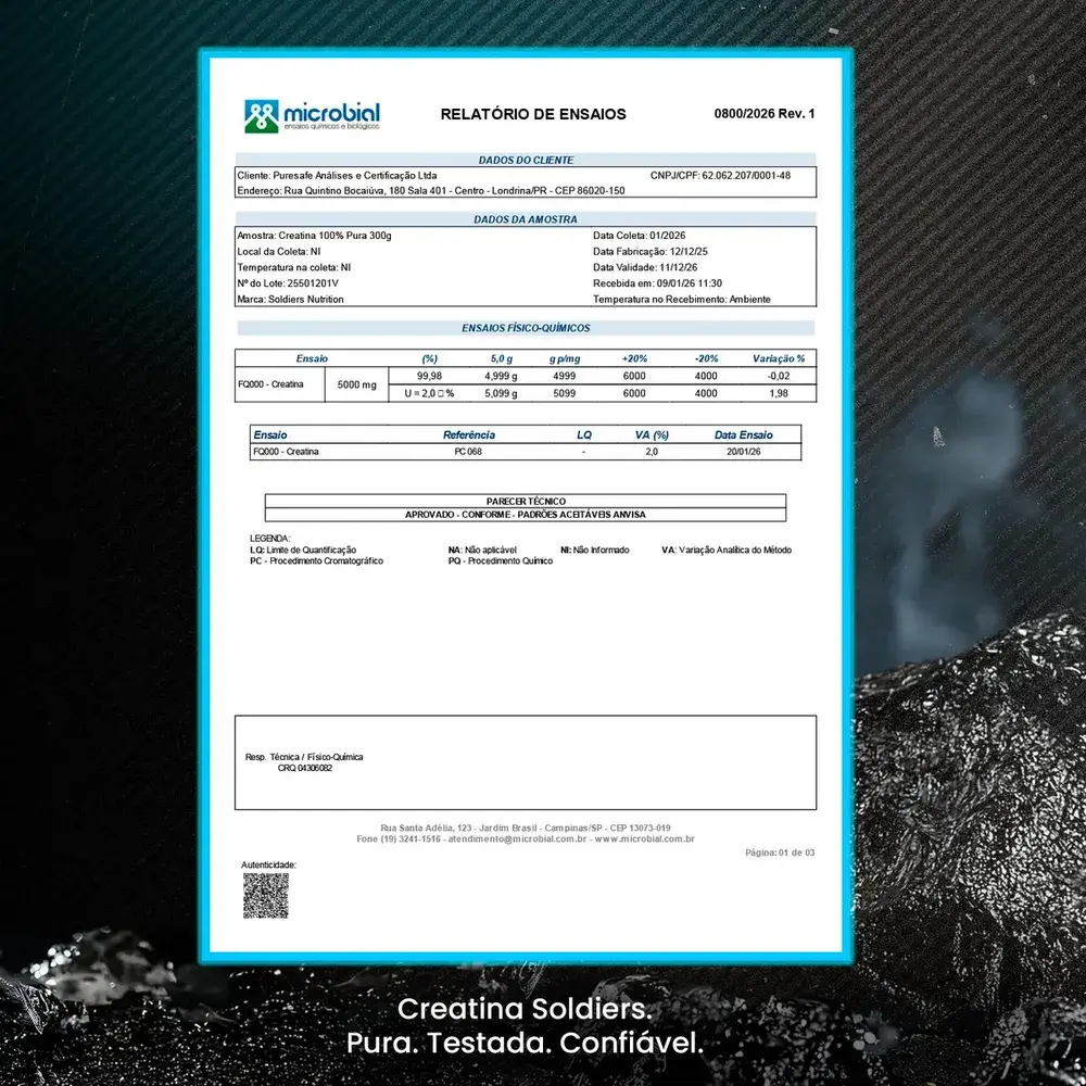 Creatina 1kg Suplemento Monohidratada em pó 100% Pura - Soldiers Nutrition