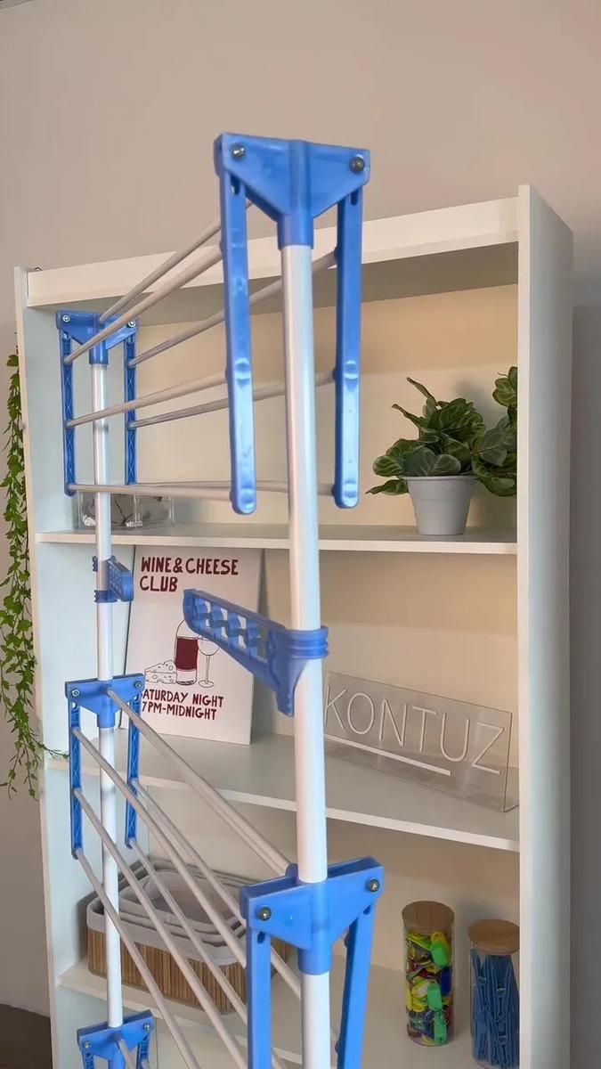 Varal De Chão Grande De Roupas 3 Andares Dobrável Azul Kontuz 170cm