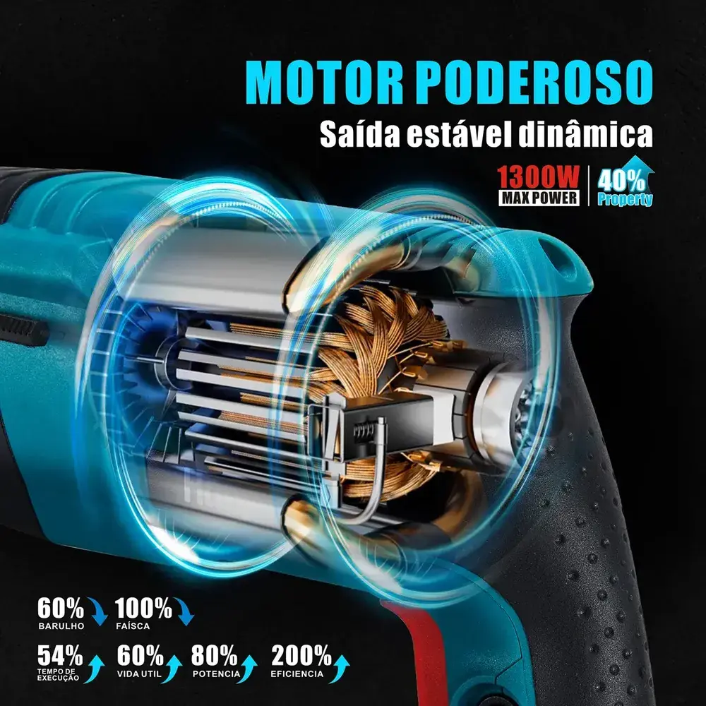 Martelete Perfurador Rompedor Professional 26mm 1300w Sds