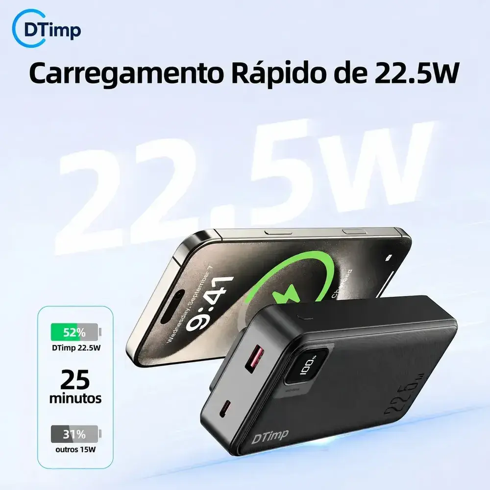 Carregador Portátil Power Bank Turbo 20000mah 22.5w Universal DTimp