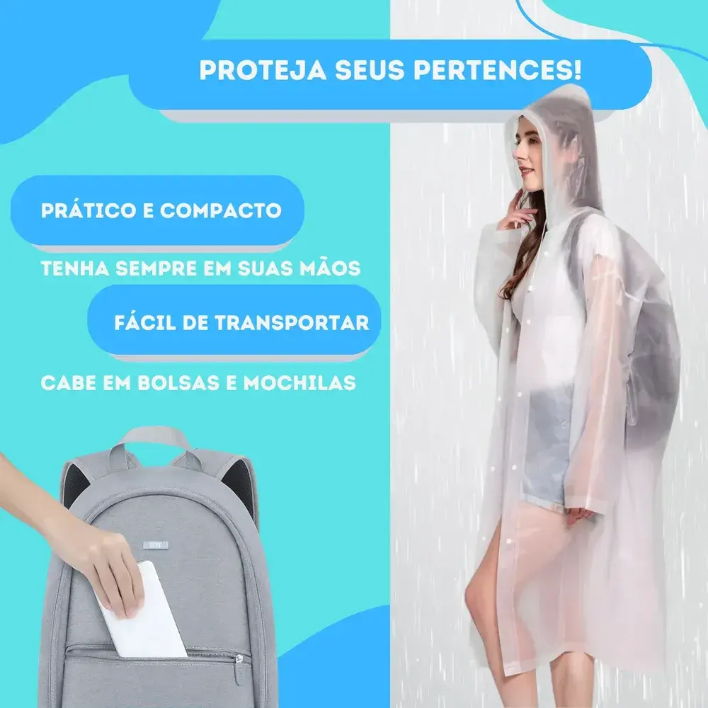 Capa De Chuva Transparente Pvc Resistente Unissex Adulto