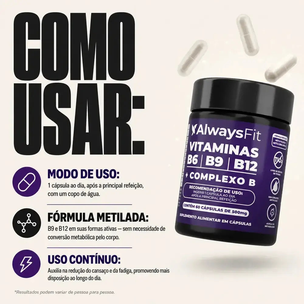 Kit 03 Complexo B AlwaysFit Metilfolato + Metilcobalamina + Vitaminas do Complexo B