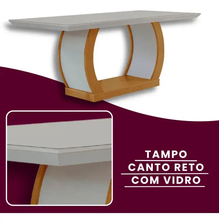 Conjunto Sala de Jantar Mesa Tampo de Vidro 6 Cadeiras Animalle