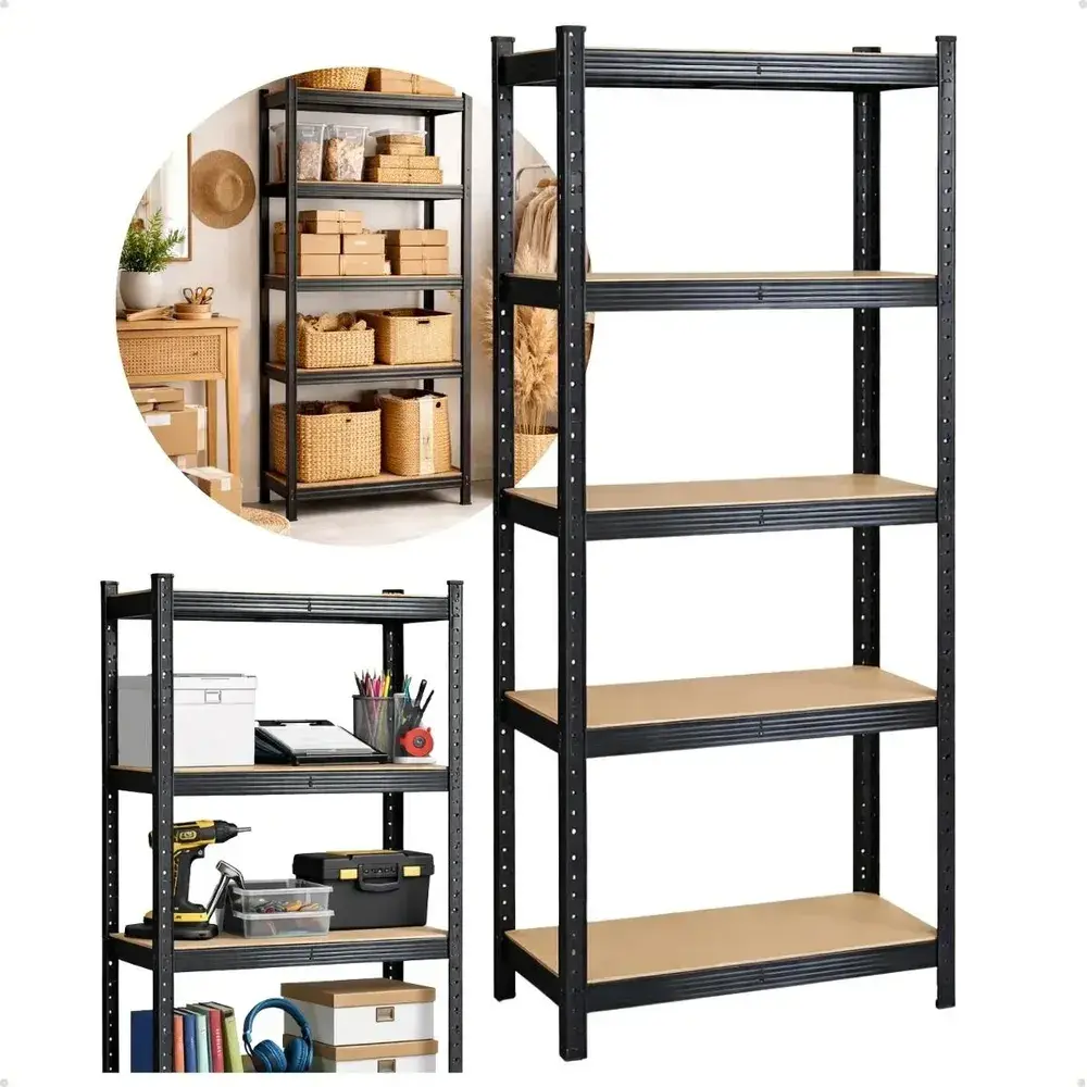 Estante Aço 5 Prateleiras Mdf Até 375kg 180cm X 60cm X 30cm Organizador Armário