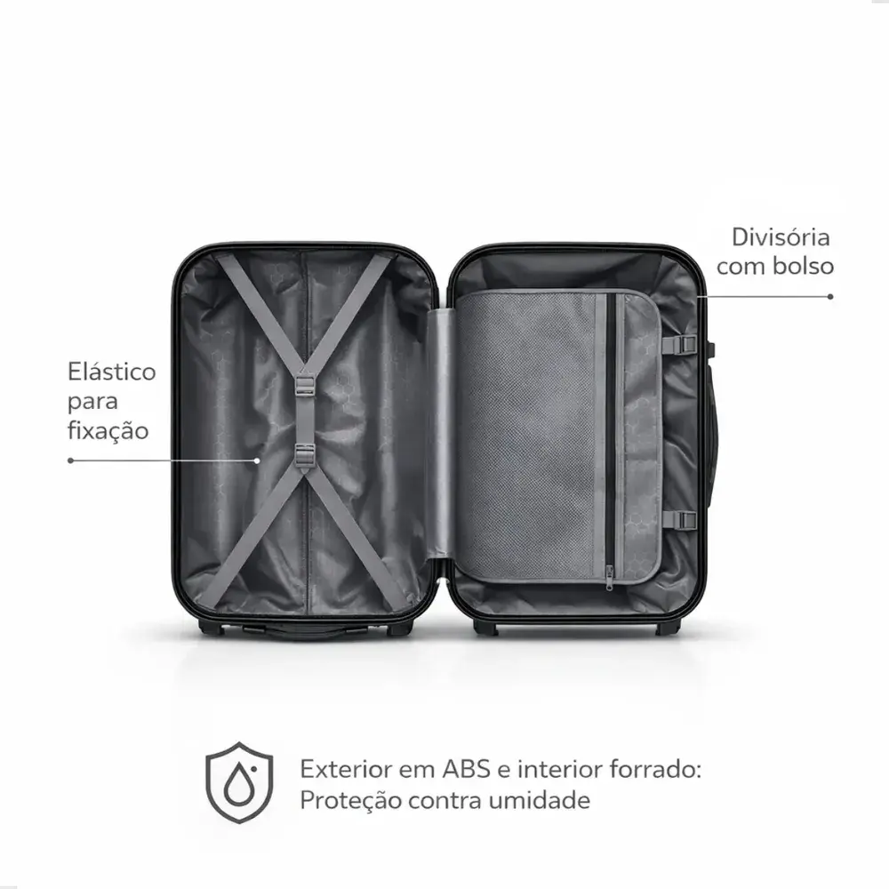 Mala De Viagem Bordo Mão Pequena 10kg Abs Cadeado 360