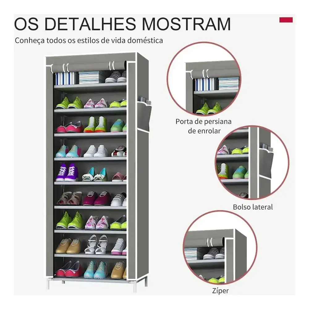 Sapateira Vertical Zíper 9 Prateleiras Multiuso Sortida