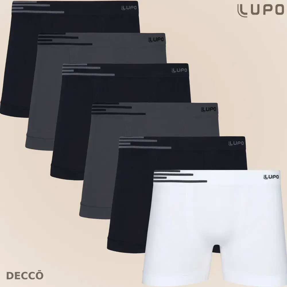 Kit 6 Cuecas Lupo Boxer Box Sem Costura Basic Microfibra