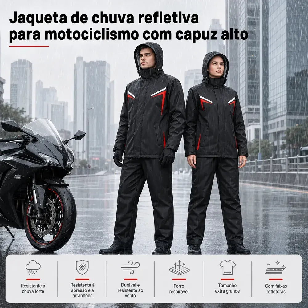 Capa De Chuva Moto Com Capuz Impermeável Motoqueiro Motoboy