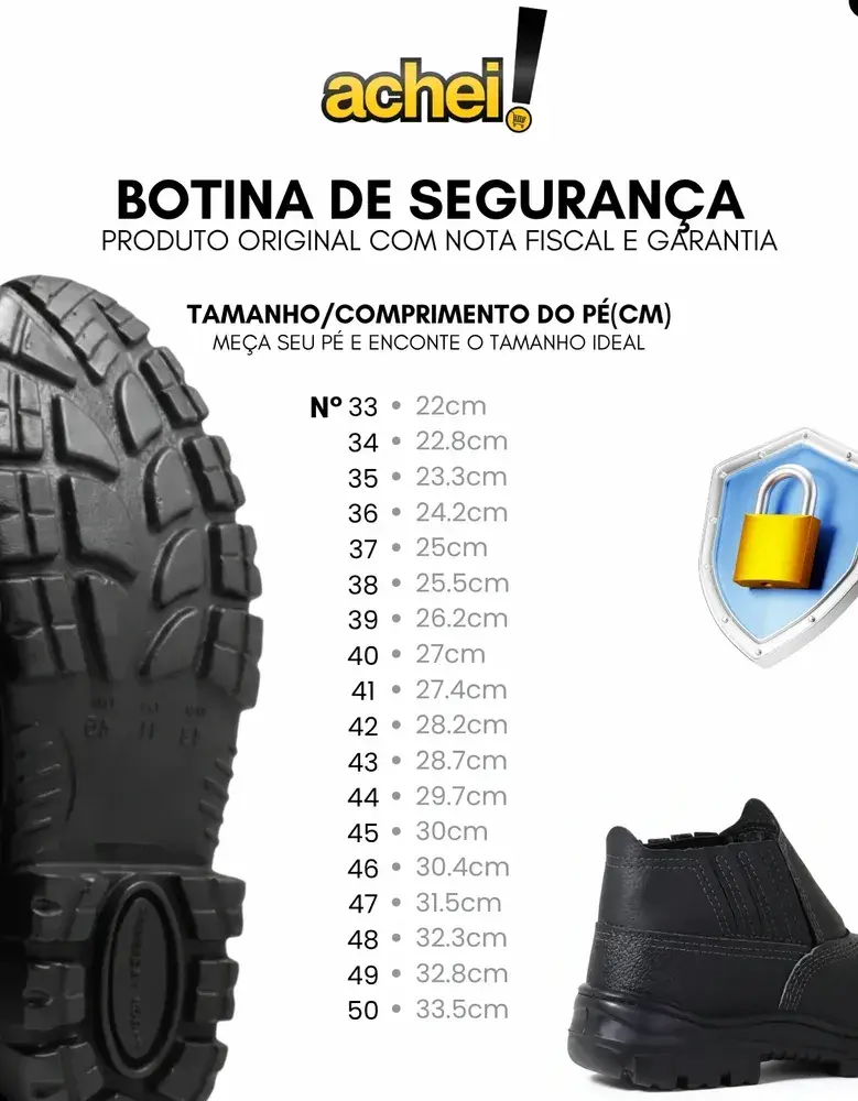 Bota Botina Segurança Trabalho Couro Resistente Epi Bico Pvc