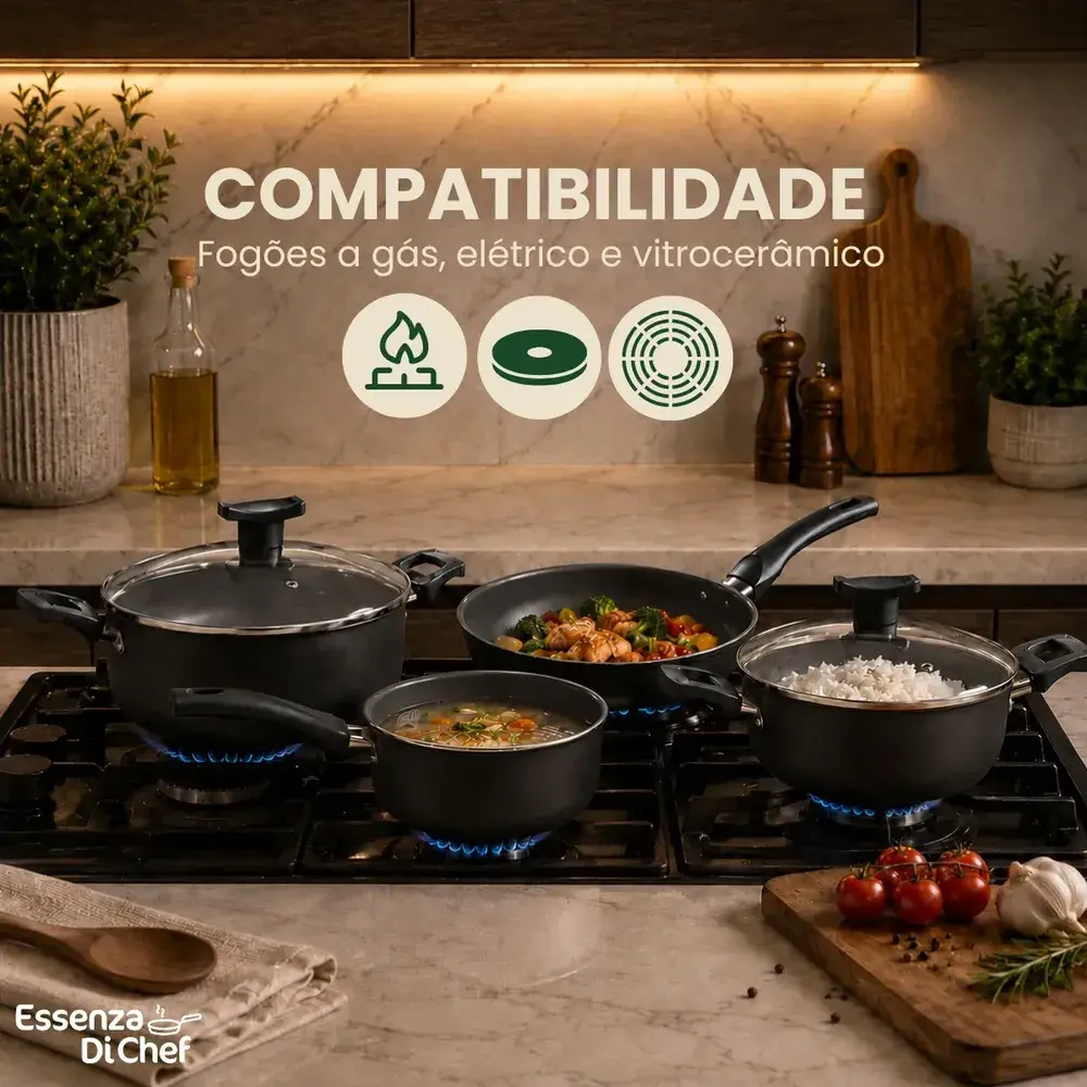 Conjunto Panelas Antiaderente 10 Peças Teflon Preto