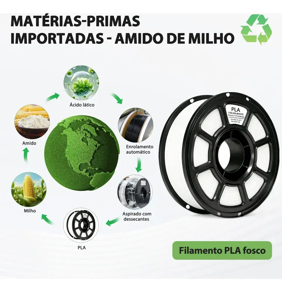Filamento Pla 1,75mm 1kg Para Impressora 3D Branco Ou Preto