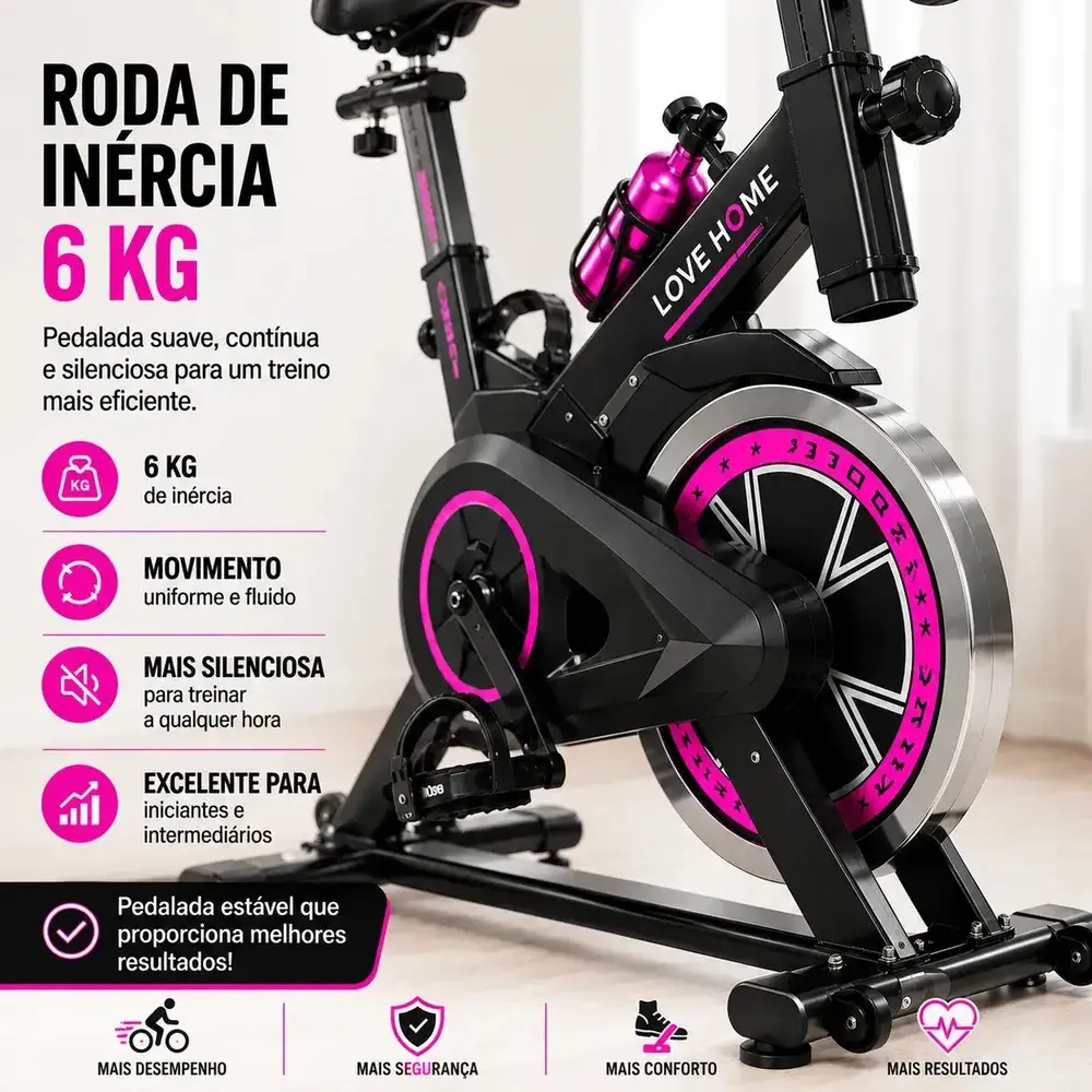 Bicicleta Ergométrica Inércia 6kg Spinning Profissional Indoor Ajustável Treino Casa