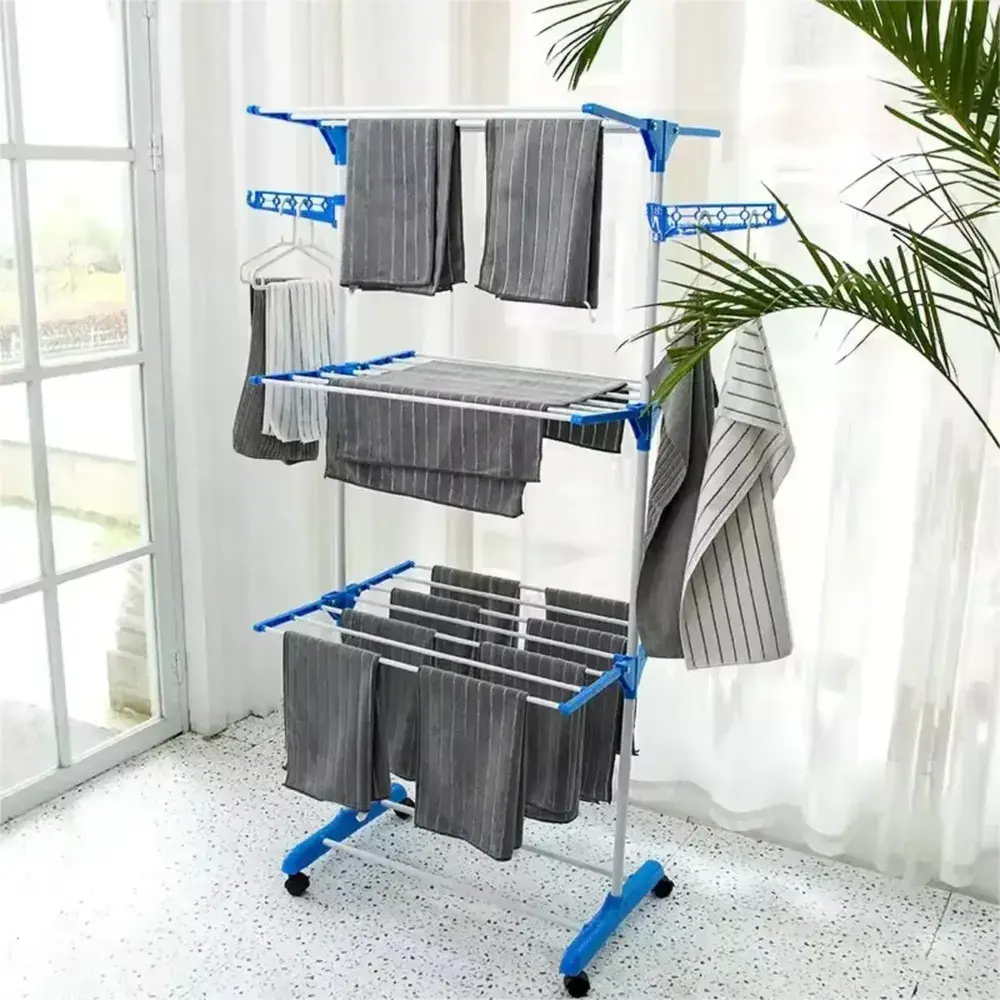 Varal De Chão Grande De Roupas 3 Andares Dobrável Azul Kontuz 170cm