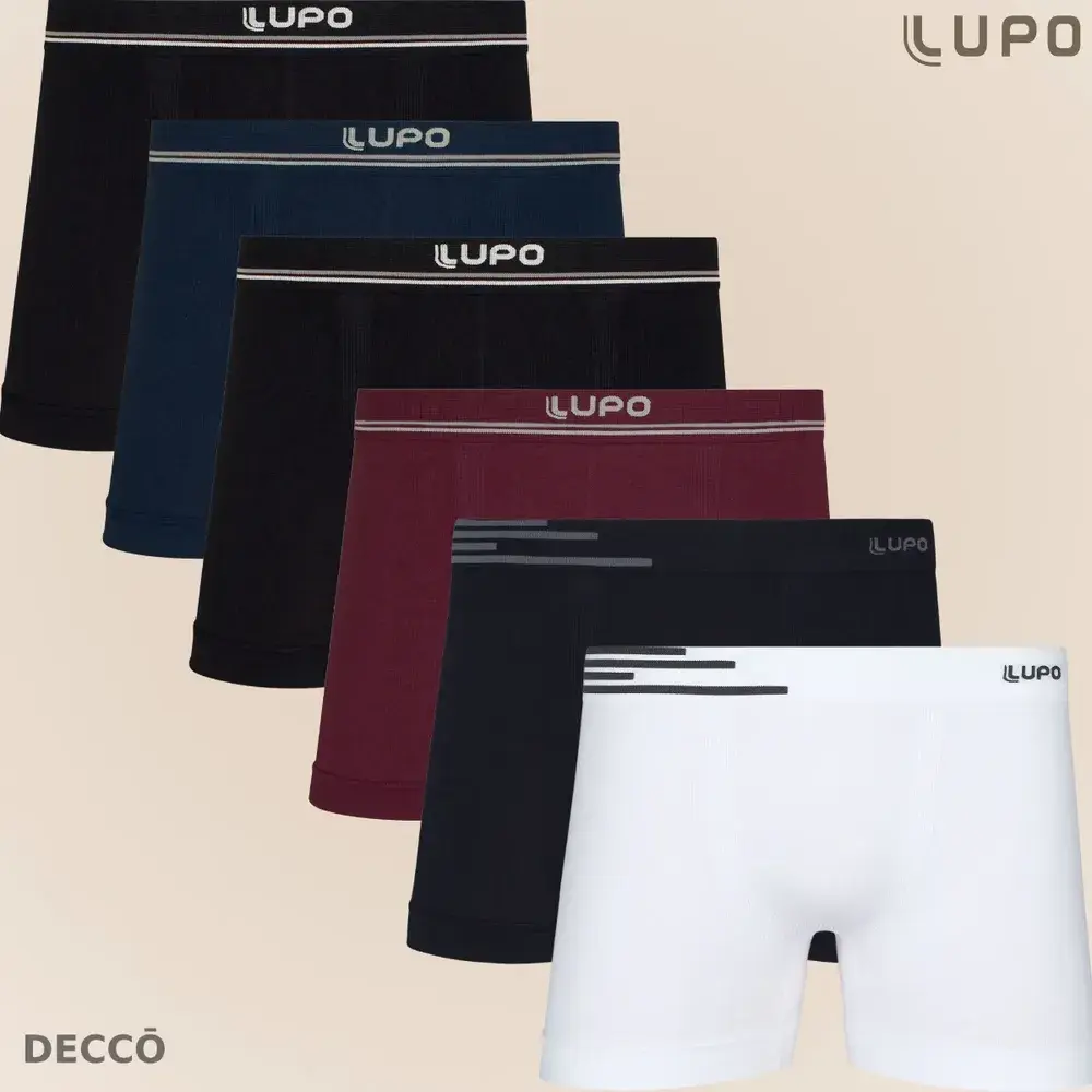 Kit 6 Cuecas Lupo Boxer Box Sem Costura Basic Microfibra