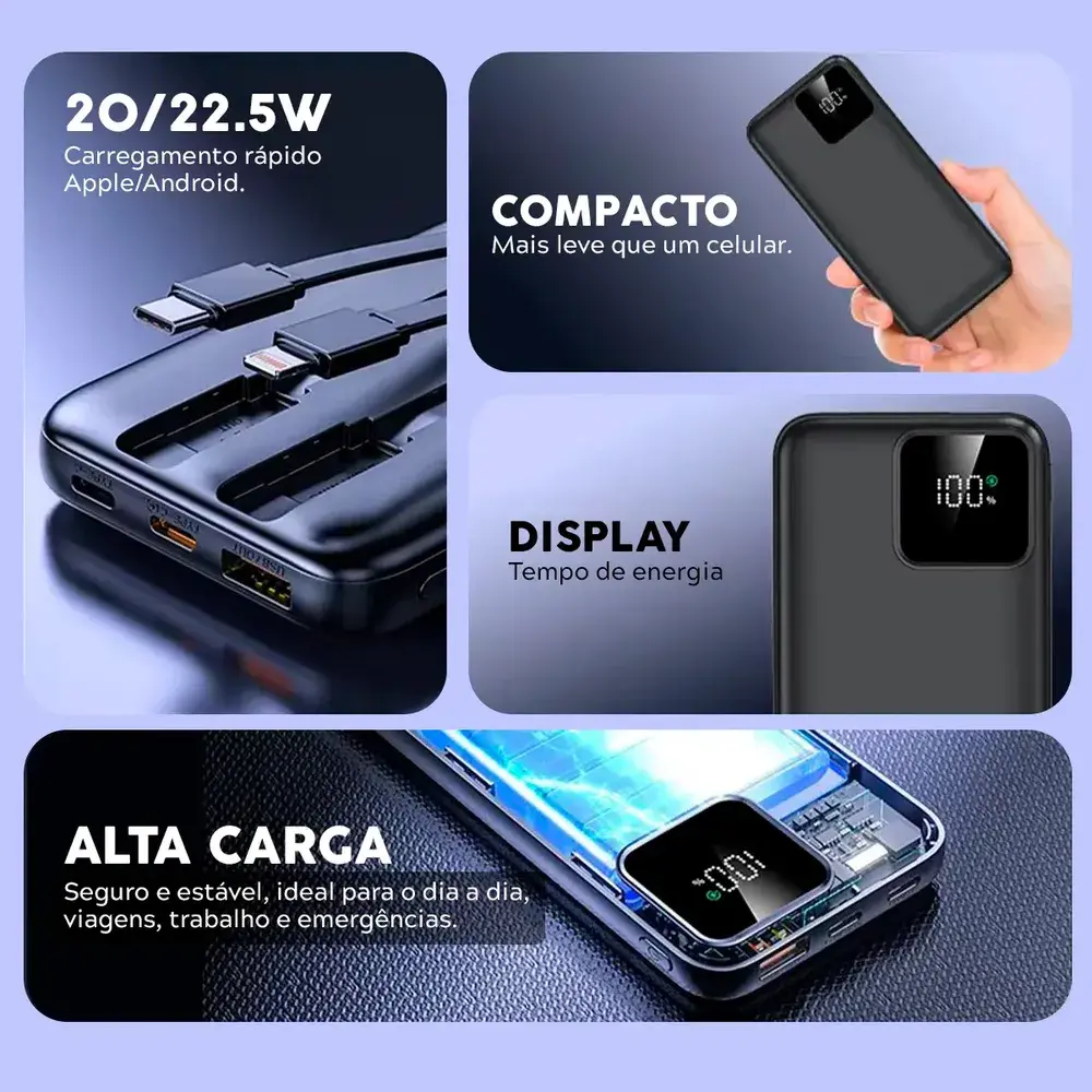 Carregador Portátil Power Bank Turbo 20000mah 22.5w Universal DTimp