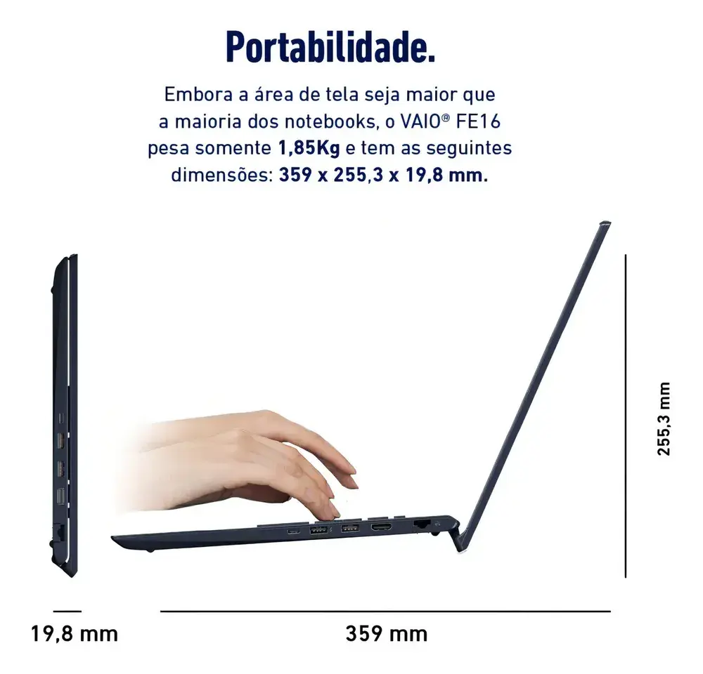 Notebook Vaio Fe16 Amd Ryzen 7 5825u Linux 8gb RAM 512gb Ssd Wi-Fi 6 Tela 16 Ips Wuxga Antirreflexo Cinza Grafite