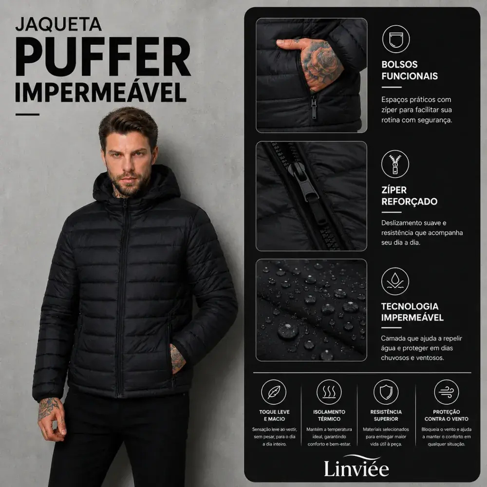 Jaqueta Puffer De Frio Blusa Impermeável Inverno Intenso