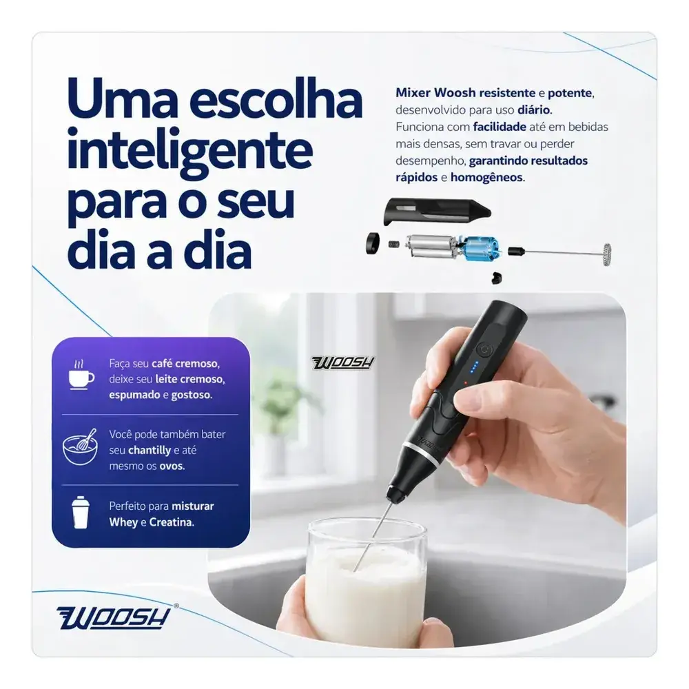Mixer Elétrico Portátil 2 em 1 Recarregável Misturador de Bebidas e Ovos
