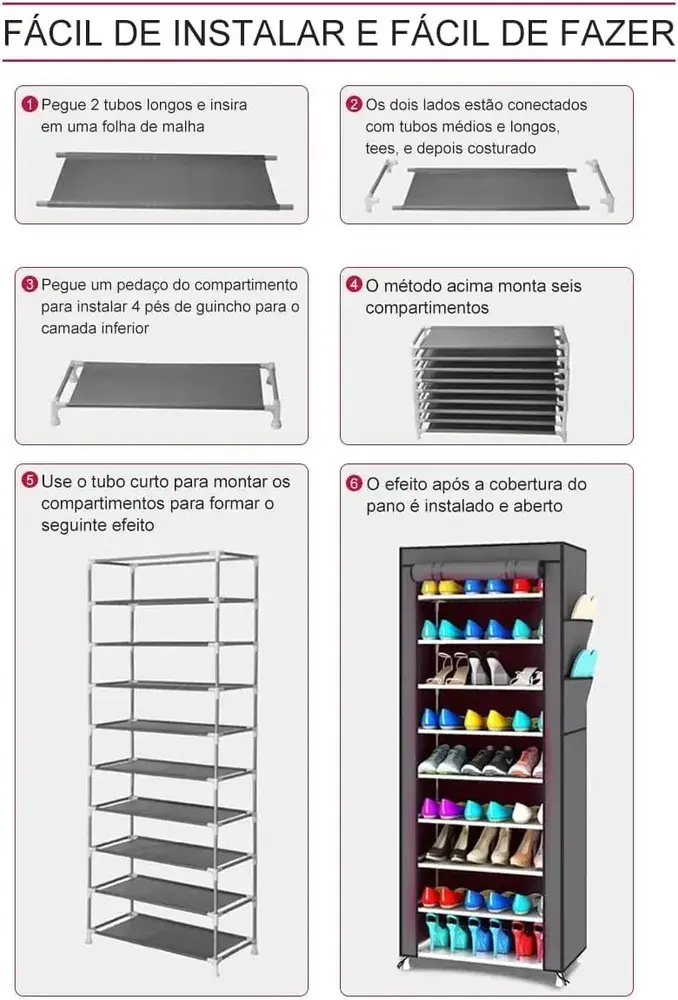Sapateira Vertical Zíper 9 Prateleiras Multiuso Sortida