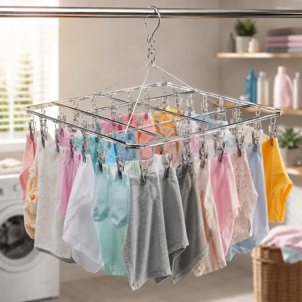Varal Inox Suspenso 40 Prendedores Fixos para Secagem de Roupas