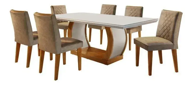 Conjunto Sala de Jantar Mesa Tampo de Vidro 6 Cadeiras Animalle